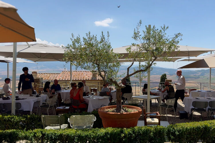 Al fresco lunch in Pienza with views over the countryside