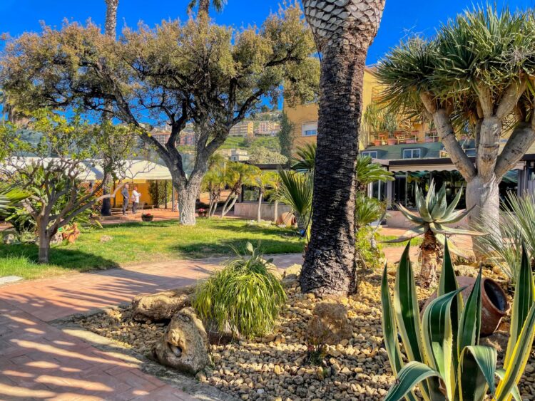A sunny day at the Colleverde Park Hotel garden, outside, Agrigento, Sicily, Italy
