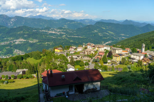 Mountain landscape at Valcava pass in the Val d'Imagna in Lombardy on a sunny day
