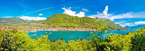 A panoramic view of Lago di Garda and town of Salo, Italy