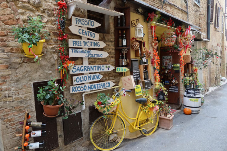 A colourful corner of Bevagna, where every street feels full of life and local flavour.